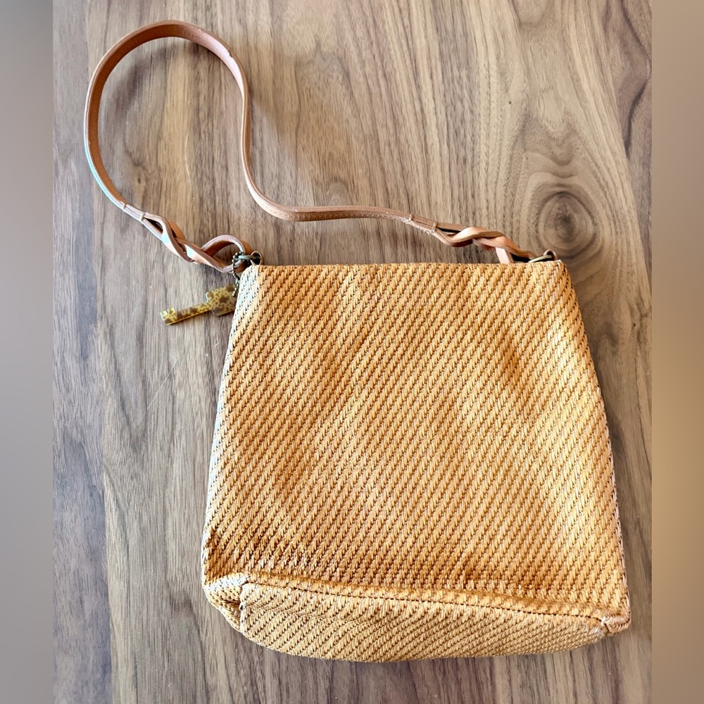 Vintage Fossil Handbag Purse Straw Boho W/ Leather Straps Natural Beachy Casual